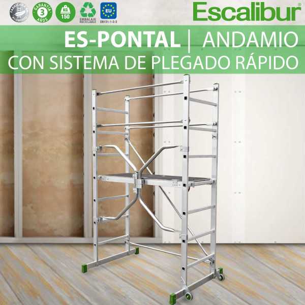 Miniandamio de aluminio con sistema de plegado rápido de 2,82 metros de altura de estructura ES-PONTAL ESCALIBUR