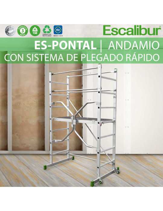 Miniandamio de aluminio con sistema de plegado rápido de 2,82 metros de altura de estructura ES-PONTAL ESCALIBUR
