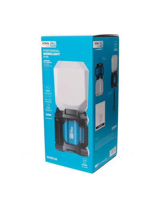 Lámpara LED COB Profesional de Trabajo LP-50 Recargable, 50 W, 5000 lm, 4500 mAh, 205 x 205 x 470 mm KOMA TOOLS