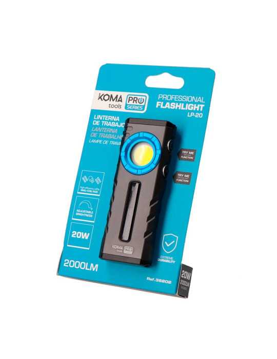 Linterna LED Profesional de Trabajo LP-20 Recargable, 20 W, 2000 lm, 2000 mAh, 45 x 22 x 116 mm KOMA TOOLS