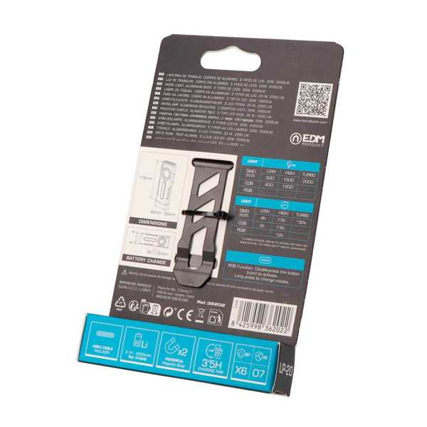Linterna LED Profesional de Trabajo LP-20 Recargable, 20 W, 2000 lm, 2000 mAh, 45 x 22 x 116 mm KOMA TOOLS