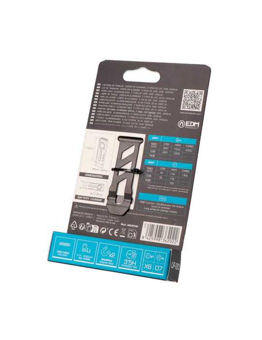 Linterna LED Profesional de Trabajo LP-20 Recargable, 20 W, 2000 lm, 2000 mAh, 45 x 22 x 116 mm KOMA TOOLS