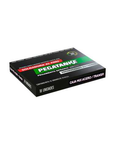Caja Mix Epóxico Profesional Bicomponente Acero y Transparente, Castellano, 18 uds PEGATANKE