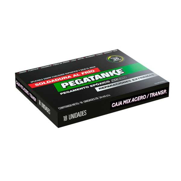 Caja Mix Epóxico Profesional Bicomponente Acero y Transparente, Castellano, 18 uds PEGATANKE