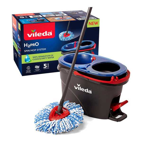 H2PRO Spin Mop, Sistema con Cubo de Doble Cámara y Pedal VILEDA