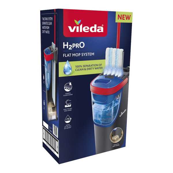 H2PRO Flat Mop, Sistema con Cubo de Doble Cámara y Mopa Plana VILEDA
