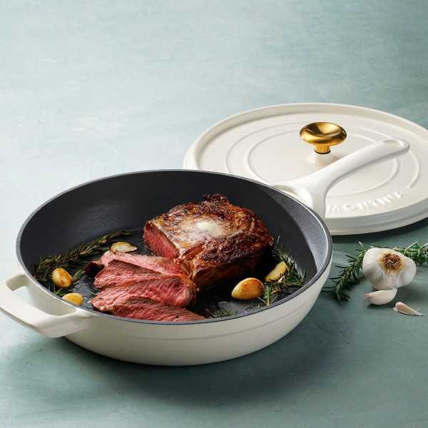 Sartén de Hierro Fundido Esmaltado con Tapa, Latte, 30 cm / 3,8 l TRAMONTINA