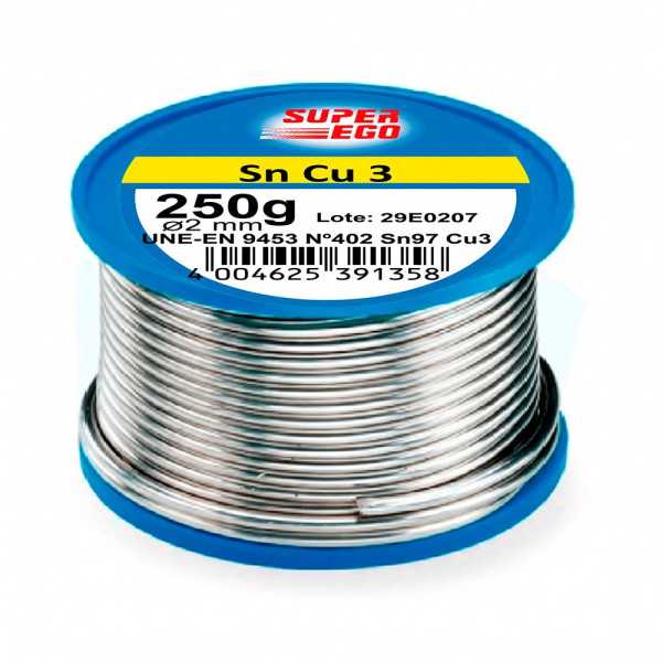 Carrete Sn Cu3 Estaño-Cobre 3% Ø2 mm, 250 g SUPER EGO