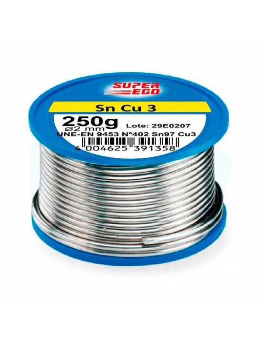 Carrete Sn Cu3 Estaño-Cobre 3% Ø2 mm, 250 g SUPER EGO