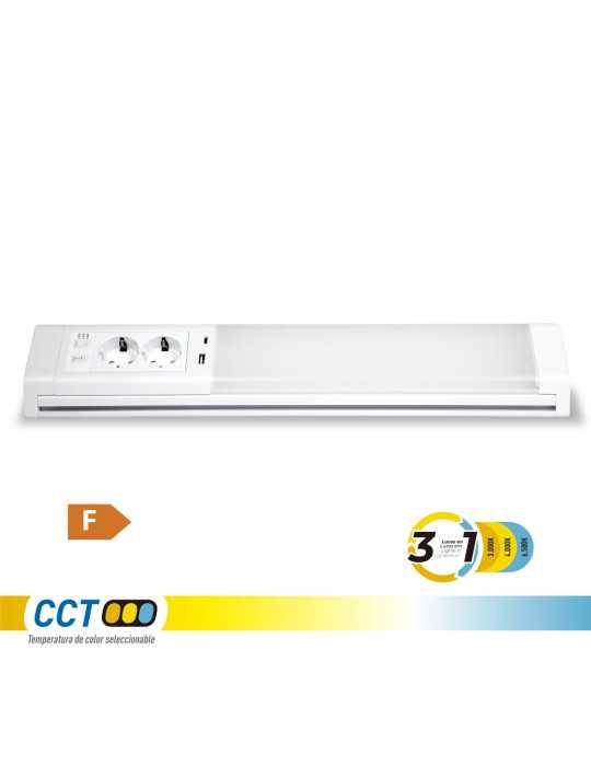 Regleta LED 5-10 W 3CCT 450-850 lm con Enchufes y USB A-C, 518 x 80 x 85 mm EDM