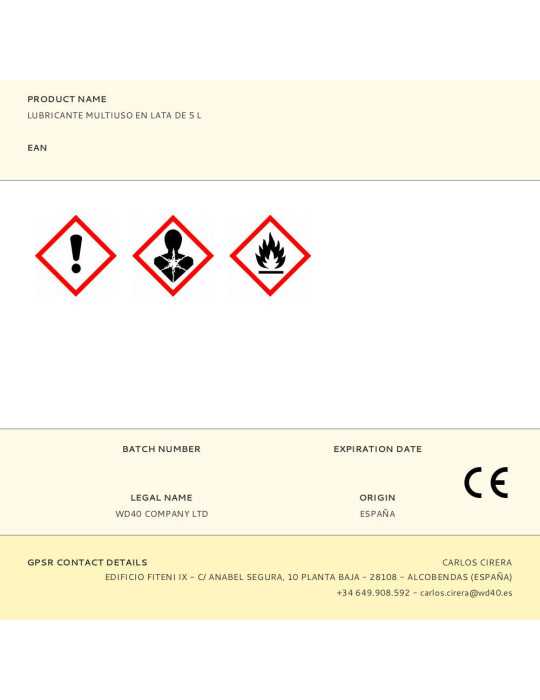 Lubricante Multiuso en Lata de 5 L WD40