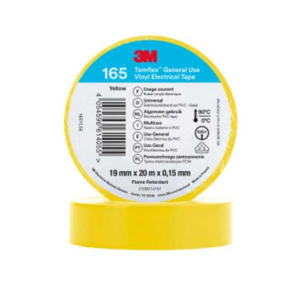 Cinta Eléctrica PVC Temflex 165 Amarillo 19MMX20M [LOTE DE 16 Unidades] 3M