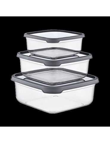 Set 3 Tupper Cuadrado Gris (400-800-1400ML) 04131 [LOTE DE 8 Unidades] 7HOUSE