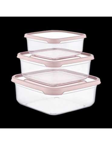 Set 3 Tupper Cuadrado Rosa (400-800-1400ML) 04129 [LOTE DE 8 Unidades] 7HOUSE