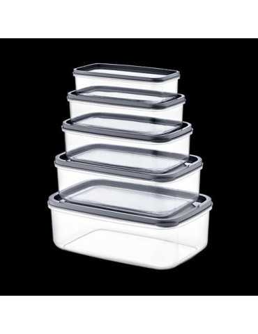 Set 5 Tupper Rectang Gris 330-530-850-1300-2100ML [LOTE DE 8 Unidades] 7HOUSE
