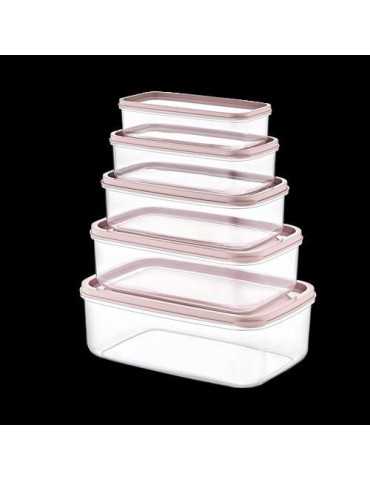 Set 5 Tupper Rectang Rosa 330-530-850-1300-2100ML [LOTE DE 8 Unidades] 7HOUSE