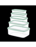 Set 5 Tupper Rectang Verde 330-530-850-1300-2100ML [LOTE DE 8 Unidades] 7HOUSE