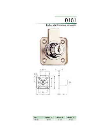 Cerradura Sobreponer Cajón Cromo 361/20 [LOTE DE 6 Unidades] AGA