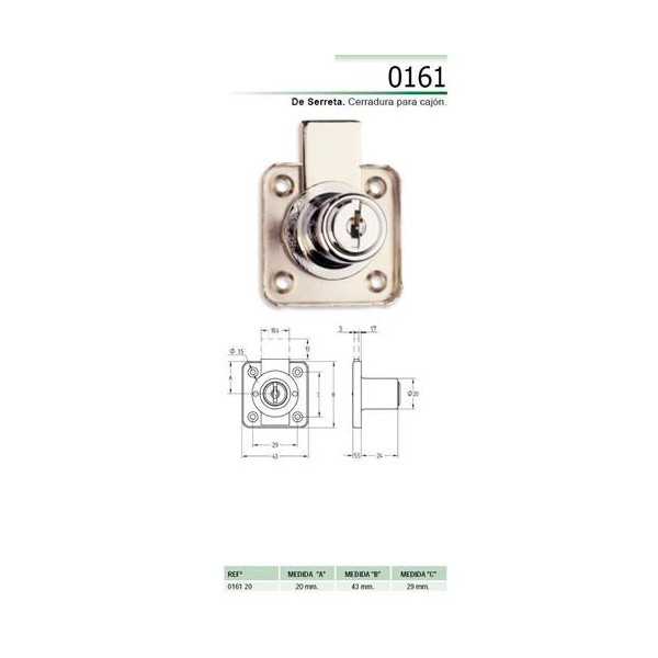 Cerradura Sobreponer Cajón Cromo 361/20 [LOTE DE 6 Unidades] AGA