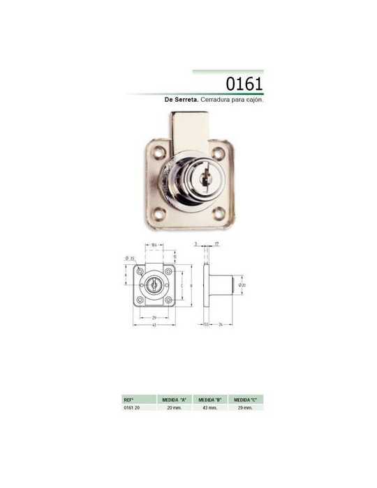 Cerradura Sobreponer Cajón Cromo 361/20 [LOTE DE 6 Unidades] AGA