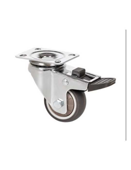 Rueda Giratoria de Placa con Freno Goma Gris 50MM [LOTE DE 4 Unidades] ALEX