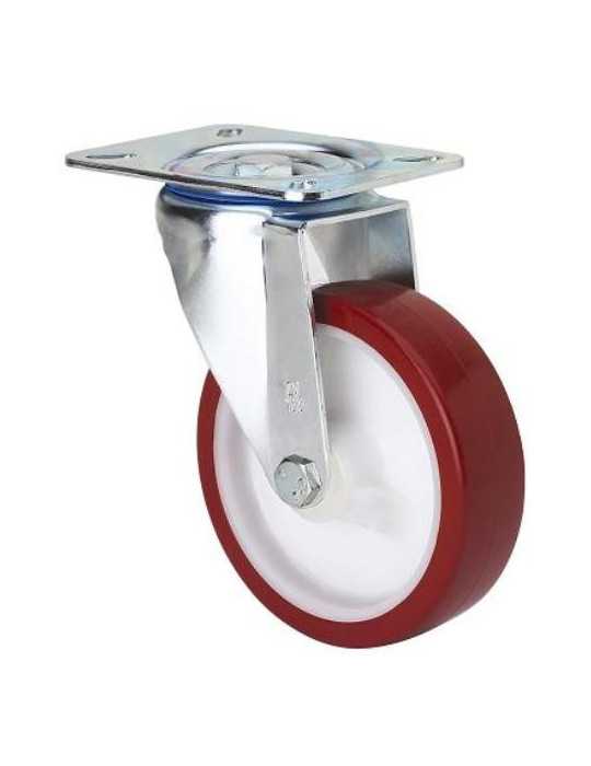 Rueda Poliuretano Roja Giratoria 80 mm 2-2354 [LOTE DE 2 Unidades] ALEX