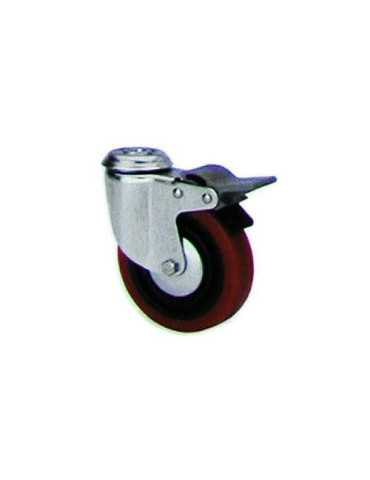 Rueda Poliuretano Roja Giratoria con Freno 100 mm 2-2471 [LOTE DE 2 Unidades] ALEX