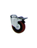 Rueda Poliuretano Roja Giratoria con Freno 100 mm 2-2471 [LOTE DE 2 Unidades] ALEX