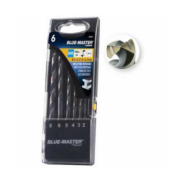 Est. 6 Brocas Hssco Antislip Inoxidable Ø2-3-4-5-6-8 mm [LOTE DE 2 Unidades] BLUE MASTER