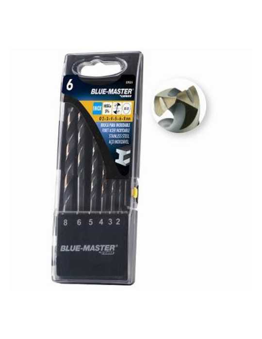 Est. 6 Brocas Hssco Antislip Inoxidable Ø2-3-4-5-6-8 mm [LOTE DE 2 Unidades] BLUE MASTER