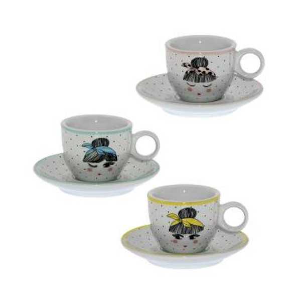 Set 6 Tazas Cafe con Plato Porcelana 09107 [LOTE DE 2 Unidades] CAMACHO
