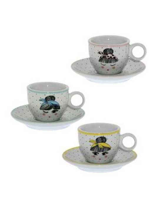 Set 6 Tazas Cafe con Plato Porcelana 09107 [LOTE DE 2 Unidades] CAMACHO