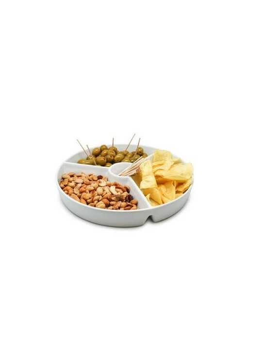Plato Porcelana Aperitivos 3 Divisiones Fih 333 [LOTE DE 4 Unidades] VIN BOUQUET