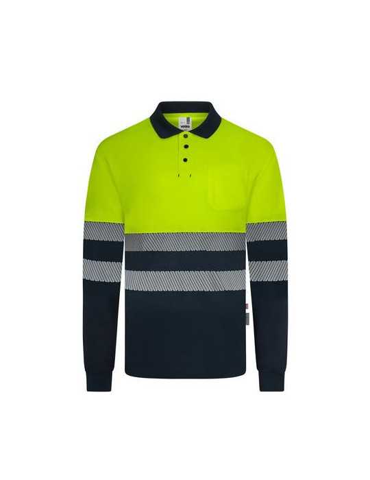 Polo Gris Bicolor Manga Larga Alta Visibil Azul/Amar Talla S [LOTE DE 2 Unidades] VELILLA