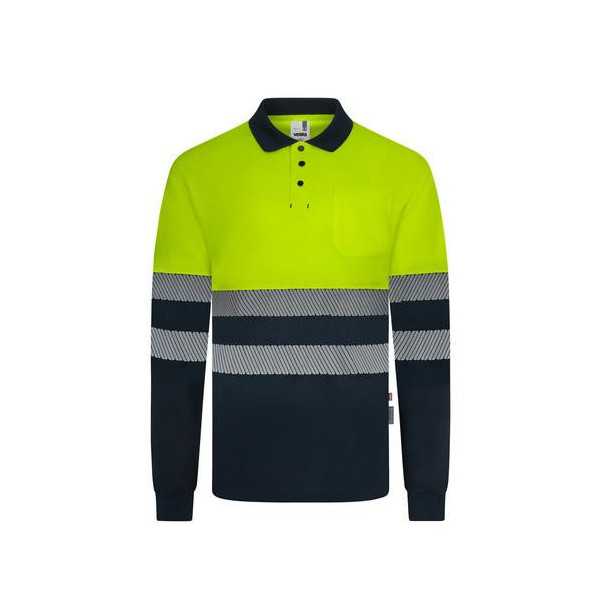Polo Gris Bicolor Manga Larga Alta Visibil Azul/Amar Talla 2XL [LOTE DE 2 Unidades] VELILLA