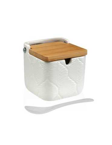 Azucarero Cuadrado Blanco Hojas 8.3X8.3X8.3CM [LOTE DE 6 Unidades] VERSA