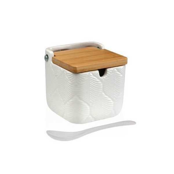 Azucarero Cuadrado Blanco Hojas 8.3X8.3X8.3CM [LOTE DE 6 Unidades] VERSA
