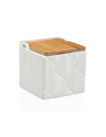 Salero Cuadrado Blanco Hojas 11X11X11CM 22110131 [LOTE DE 6 Unidades] VERSA
