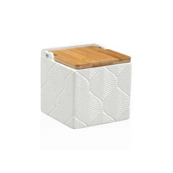 Salero Cuadrado Blanco Hojas 11X11X11CM 22110131 [LOTE DE 6 Unidades] VERSA