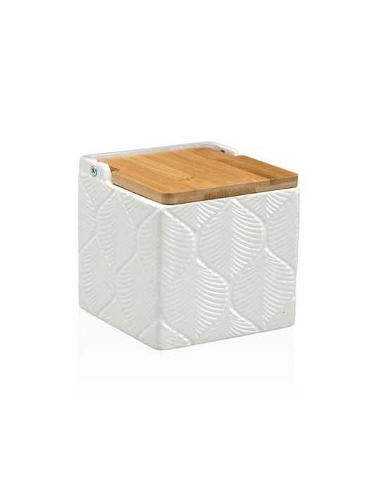 Salero Cuadrado Blanco Hojas 11X11X11CM 22110131 [LOTE DE 6 Unidades] VERSA