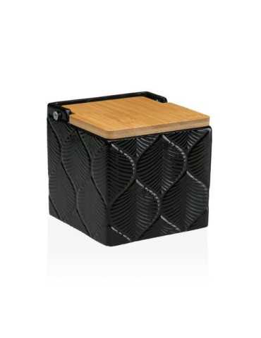 Salero Cuadrado Negro Hojas 11X11X11CM 22110133 [LOTE DE 6 Unidades] VERSA