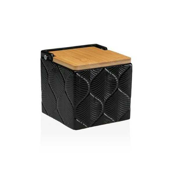 Salero Cuadrado Negro Hojas 11X11X11CM 22110133 [LOTE DE 6 Unidades] VERSA