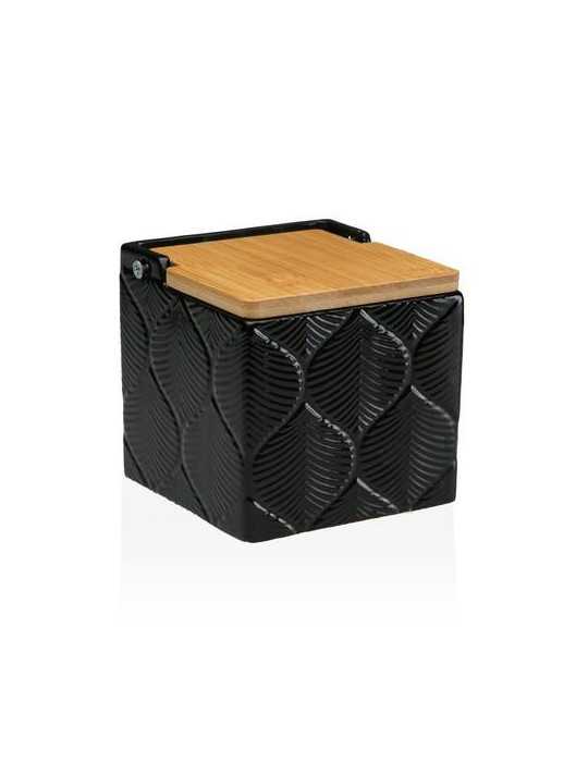 Salero Cuadrado Negro Hojas 11X11X11CM 22110133 [LOTE DE 6 Unidades] VERSA