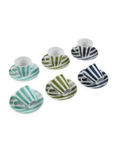 Set 6 Tazas Cafe con Plato Rayas Natur 90ML 20091350 [LOTE DE 2 Unidades] VERSA