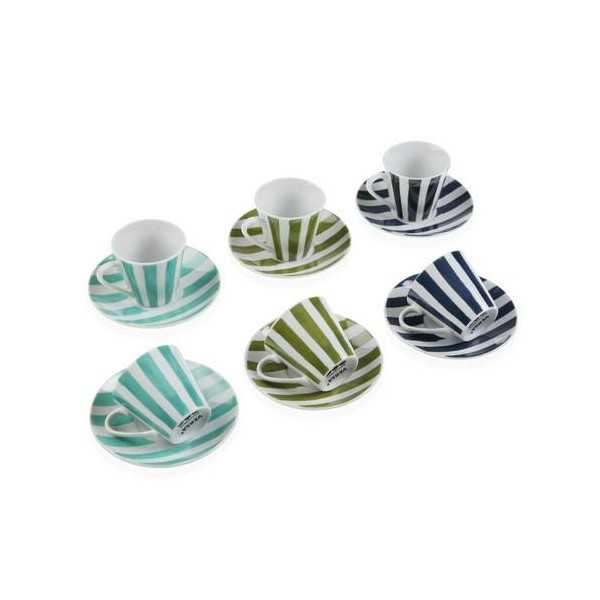 Set 6 Tazas Cafe con Plato Rayas Natur 90ML 20091350 [LOTE DE 2 Unidades] VERSA
