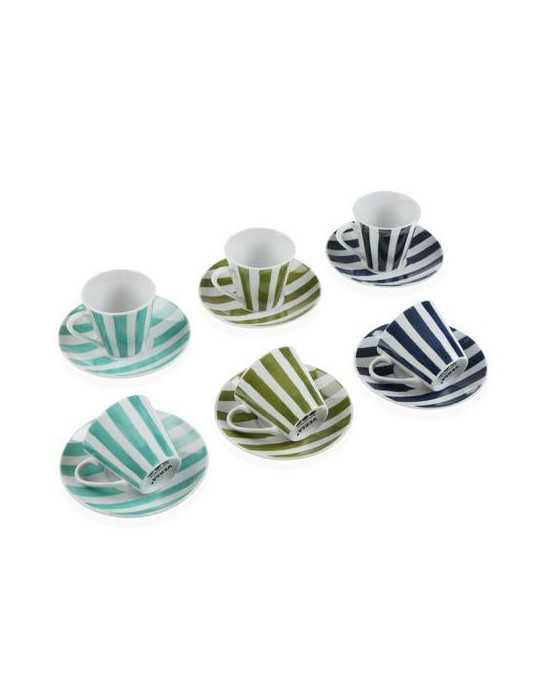 Set 6 Tazas Cafe con Plato Rayas Natur 90ML 20091350 [LOTE DE 2 Unidades] VERSA