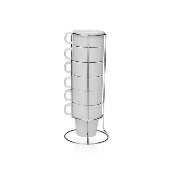 Set 6 Tazas Cafe con Stand Porcelana 150ML 20090596 [LOTE DE 4 Unidades] VERSA