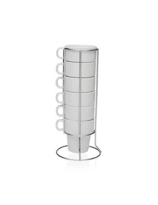 Set 6 Tazas Cafe con Stand Porcelana 150ML 20090596 [LOTE DE 4 Unidades] VERSA