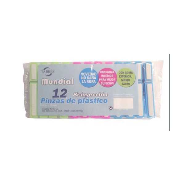 Pinzas Ropa Plástico Bicolor (Paquete 12) [LOTE DE 20 Unidades] TARRES