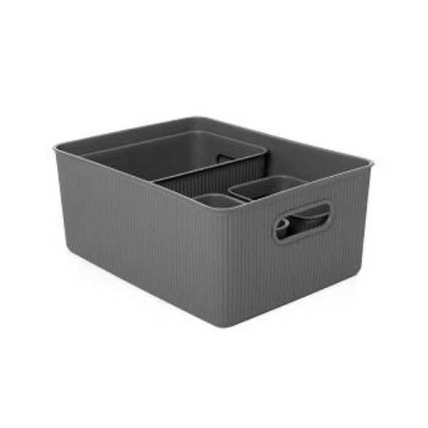 Set 4 Cestas 1X15L+1X5L+2X1,5L Baobab Gris Antra [LOTE DE 2 Unidades] TATAY
